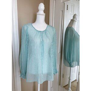 Max Studio Mint Green Long Sleeve Sheer Blouse Sz M